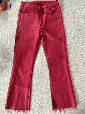 Mother Hustler Ankle Fray Women’s Red Coated High-Rise Jeans, 28
